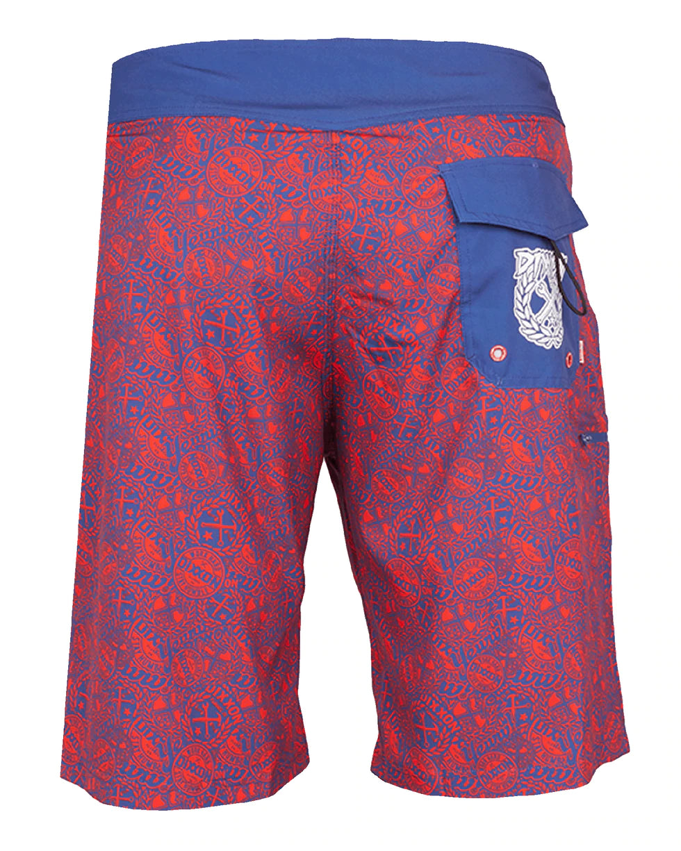 Red white and blue boardshorts top